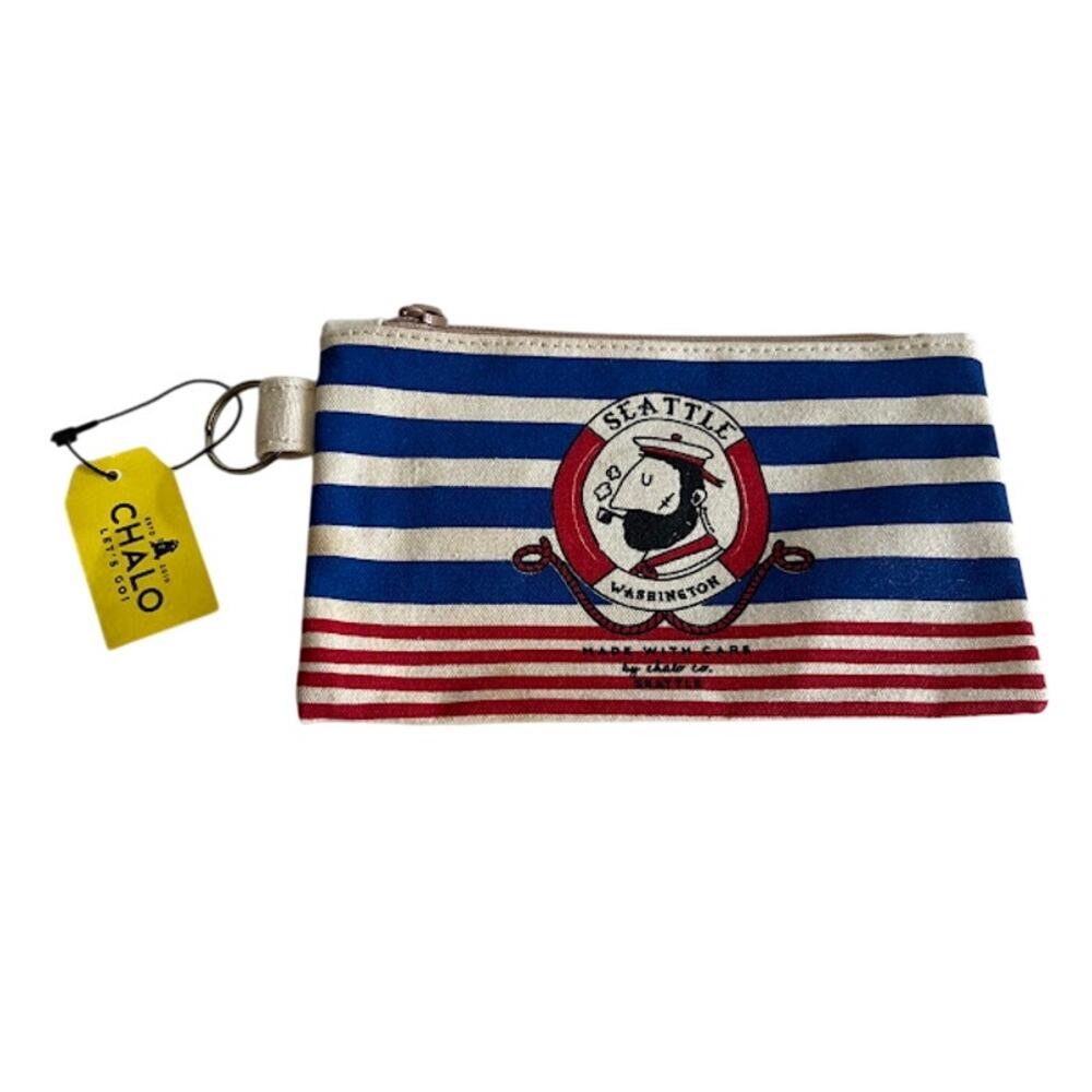 NEW! Chalo Seattle WA Small Pouch Bag Blue Red White Striped Travel Accessory